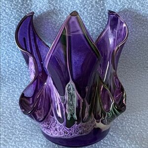 Purple and Green Handkerchief Vase Flashed Glass